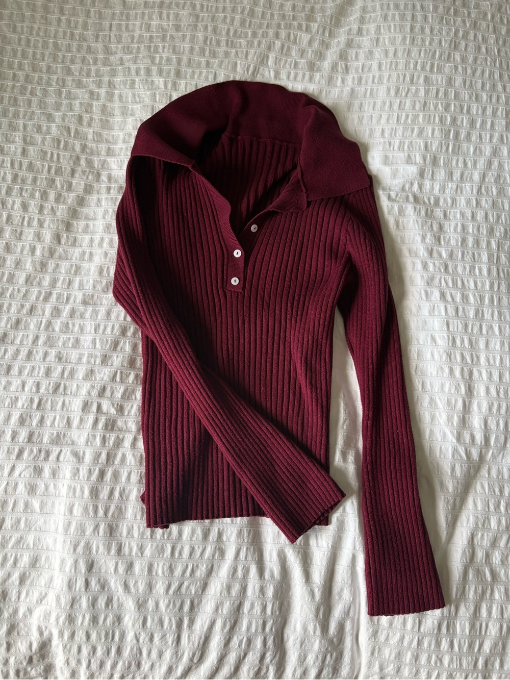 SHEIN Ribbed Button Collar Sweater in Burgundy